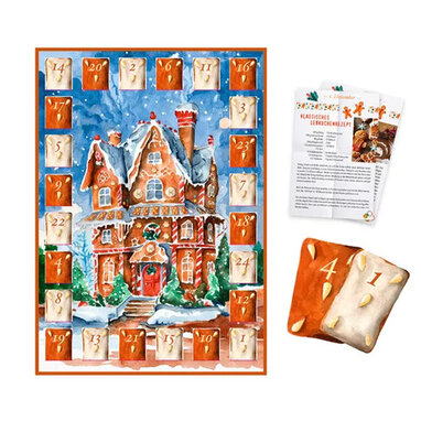 Klassischer Zettel-Adventskalender mit 24 herrlichen Lebkuchen-Rezepten für leckere Plätzchen, Nachspeisen und vieles mehr